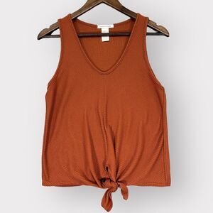 Caution to the Wind Tank Top Women M Orange Knit Sleeveless Stretch Tie Knot J61